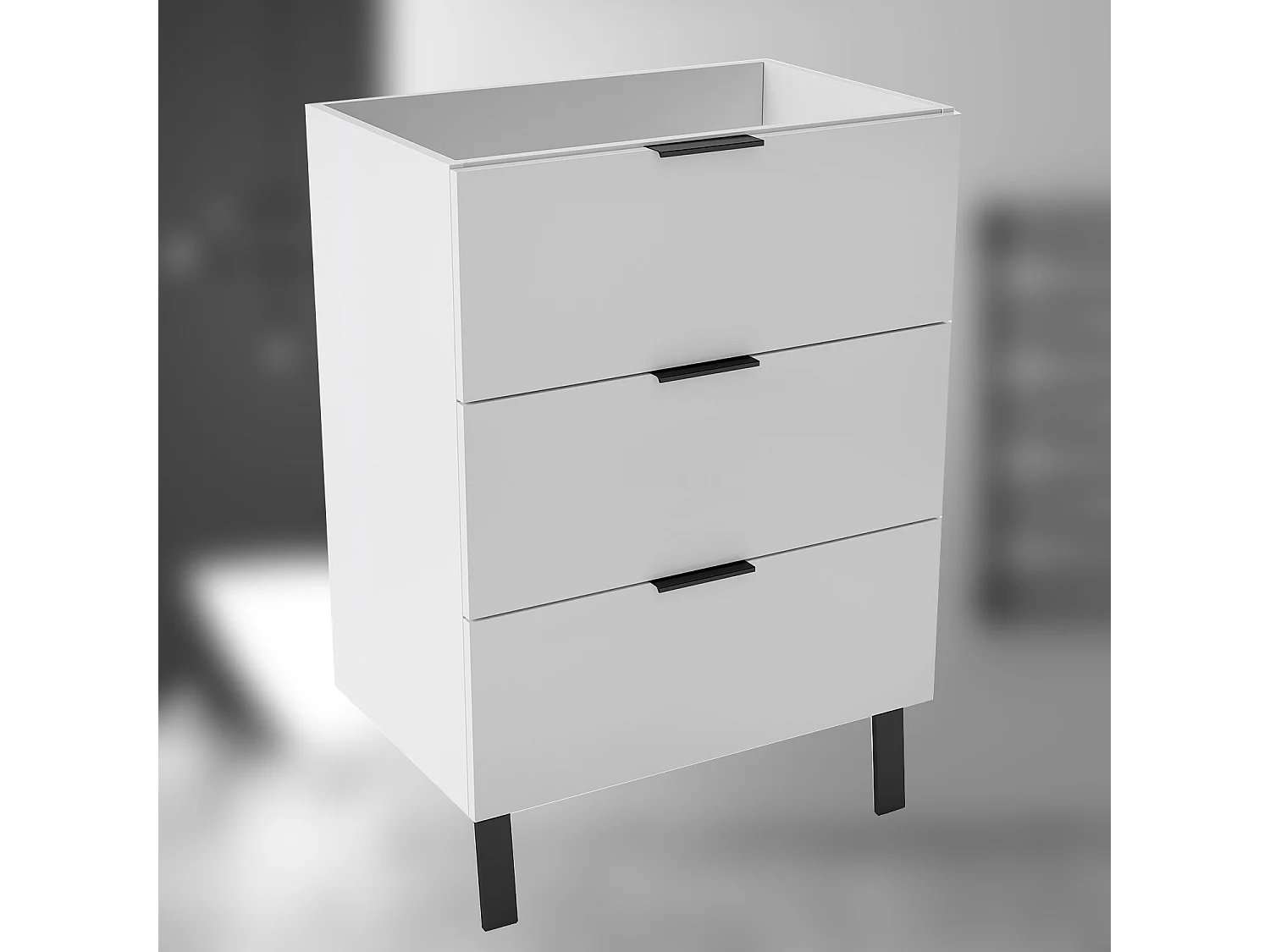 AICA SARL. Meuble de salle de bain mural avec pieds, sans lavabo, 60 cm, 3 tiroirs - Blanc