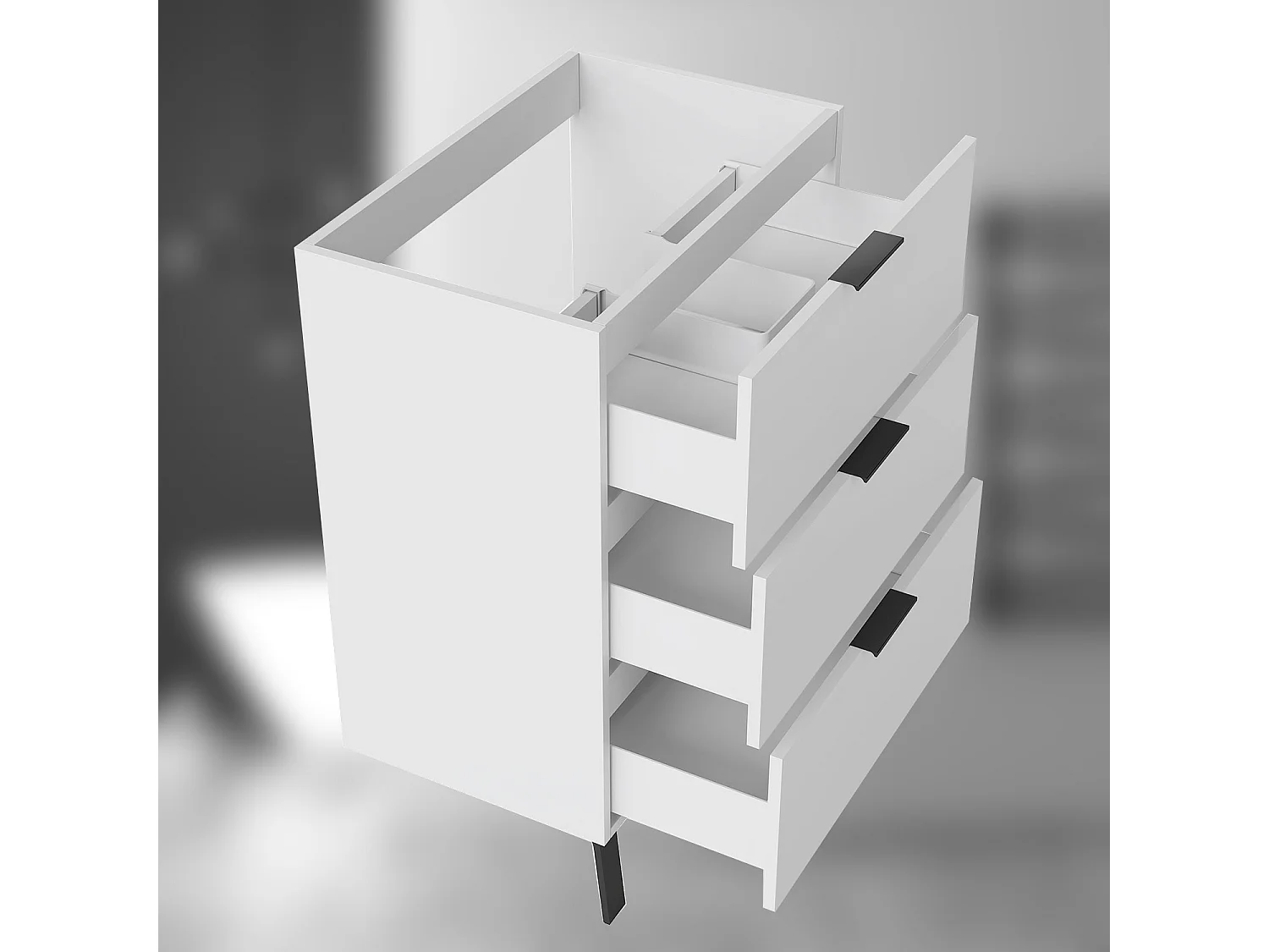 AICA SARL. Meuble de salle de bain mural avec pieds, sans lavabo, 60 cm, 3 tiroirs - Blanc