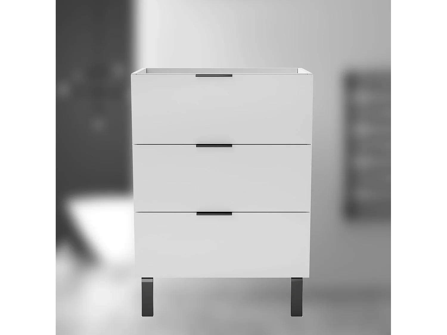 AICA SARL. Meuble de salle de bain mural avec pieds, sans lavabo, 60 cm, 3 tiroirs - Blanc