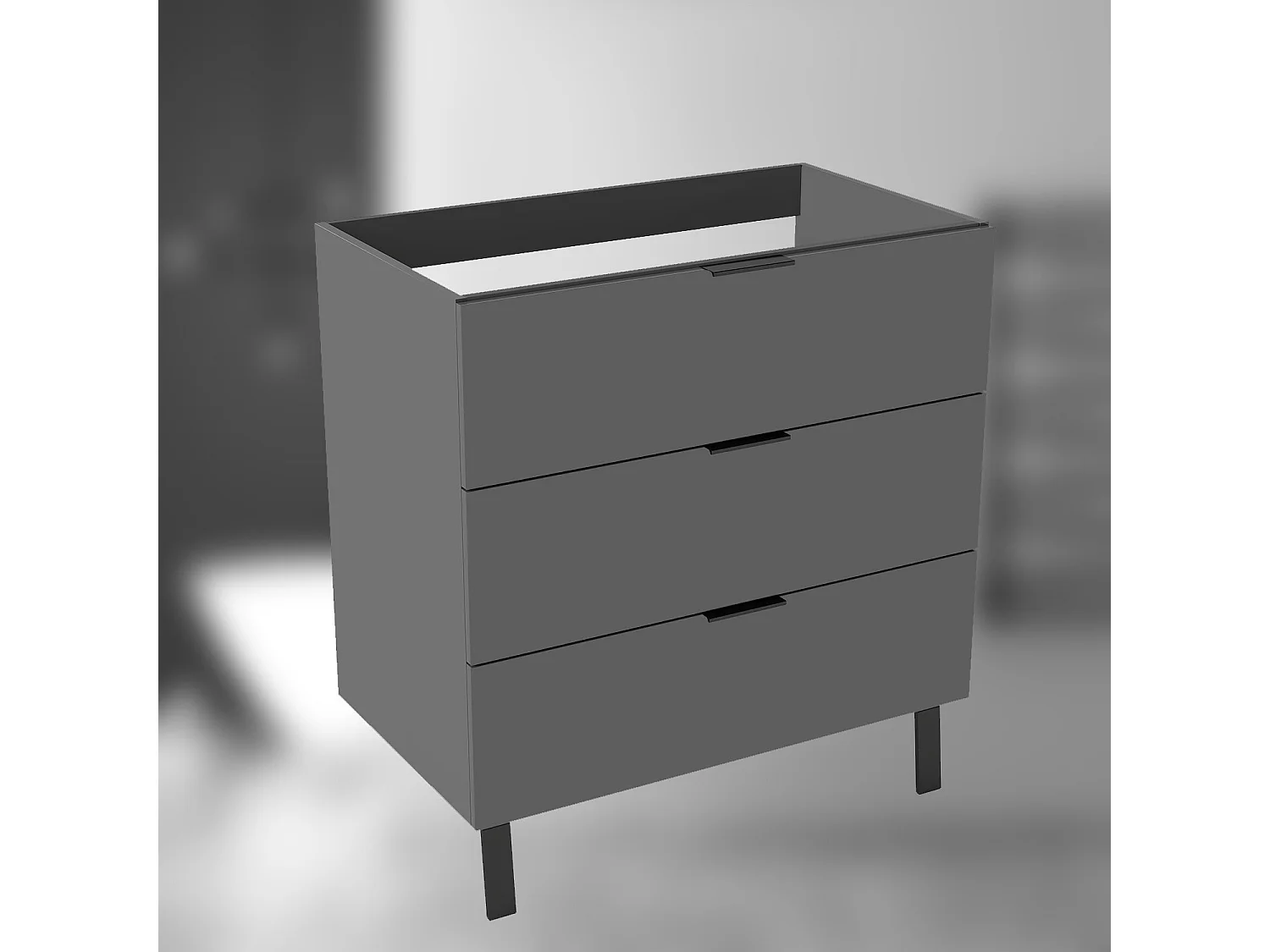 AICA SARL. Meuble de salle de bain mural avec pieds, sans lavabo, 80 cm, 3 tiroirs - Anthracite
