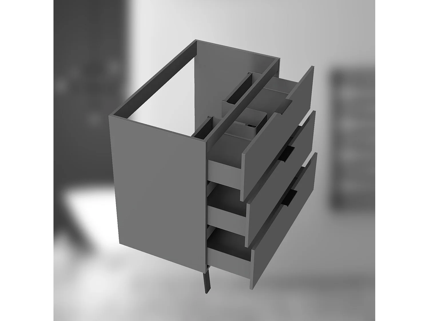 AICA SARL. Meuble de salle de bain mural avec pieds, sans lavabo, 80 cm, 3 tiroirs - Anthracite