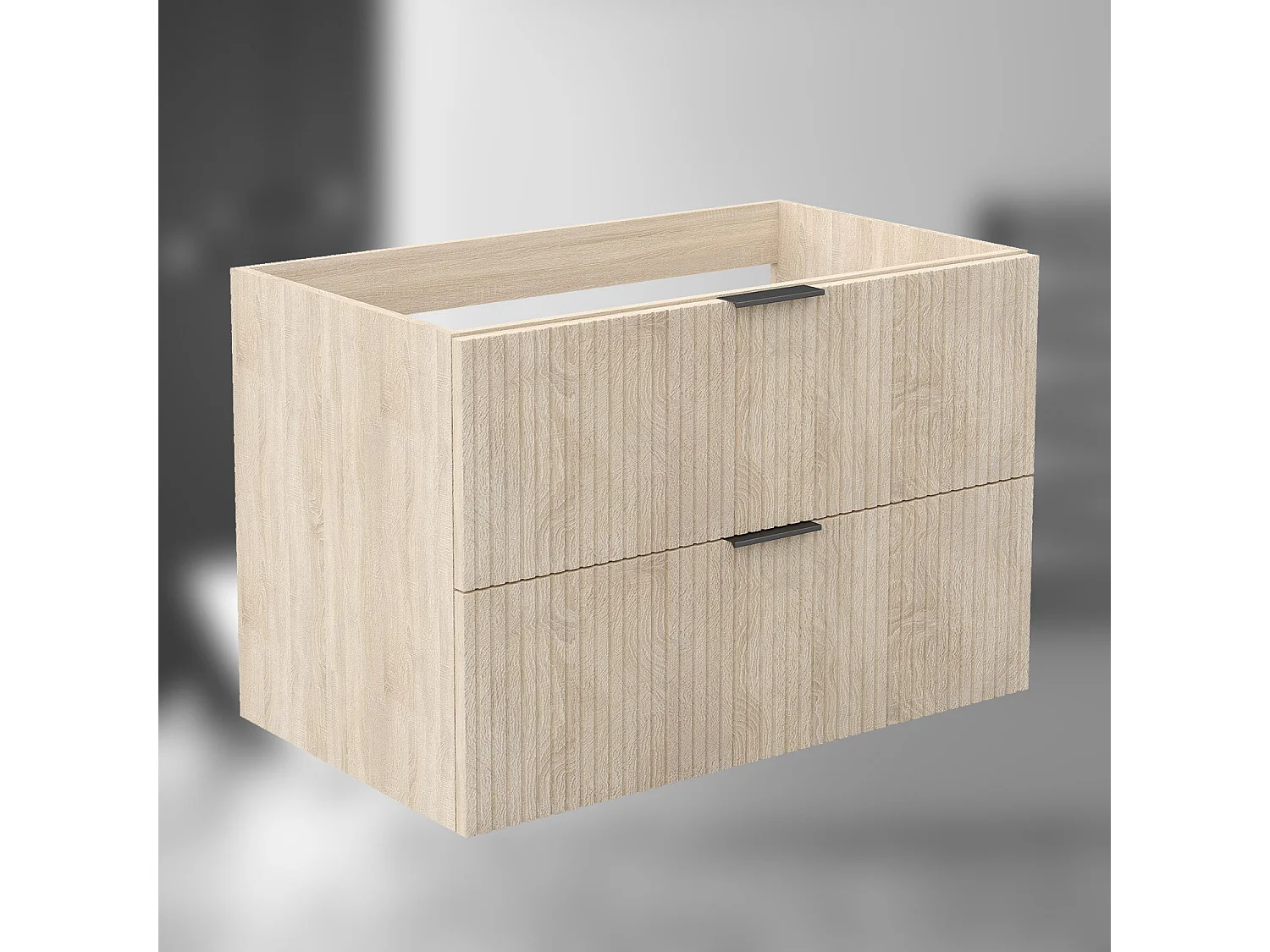 AICA SARL. Meuble de salle de bain suspendu 80 cm Chêne + 2 tiroirs, avec Poignées - sans compter vasque