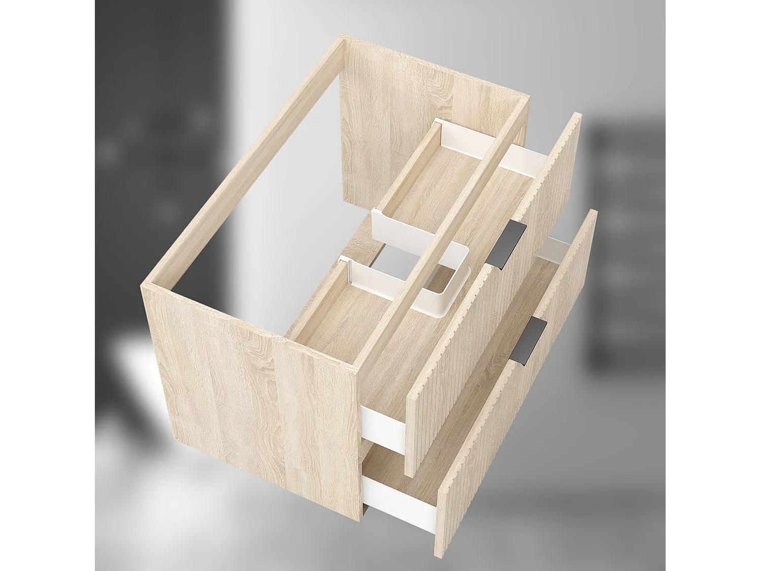 AICA SARL. Meuble de salle de bain suspendu 80 cm Chêne + 2 tiroirs, avec Poignées - sans compter vasque