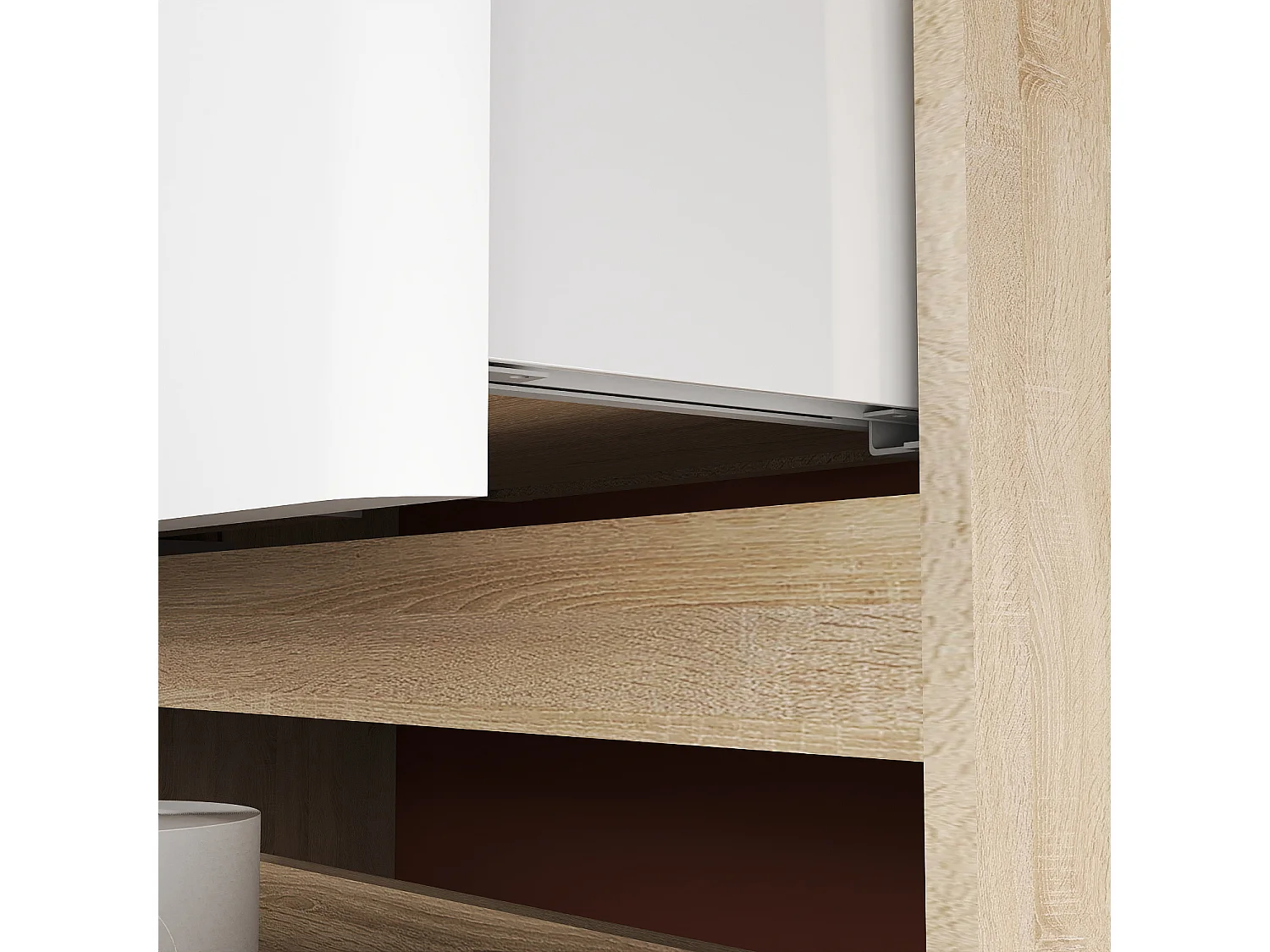 AICA SARL. Meuble de salle de bain suspendu 120 cm Brillant + 4 tiroirs, Blanc et Chêne - sans compter vasque