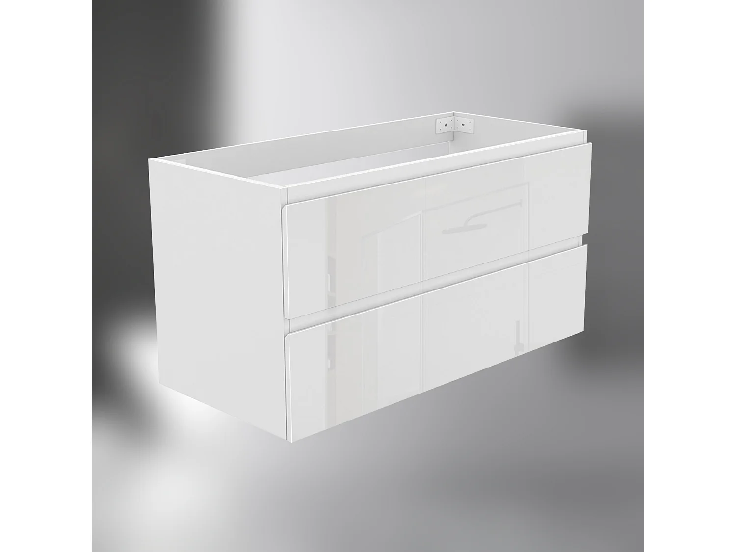 AICA SARL. Meuble de salle de bain design suspendu, 100 cm, 2 tiroirs de rangement sans lavabo - Blanc brillant