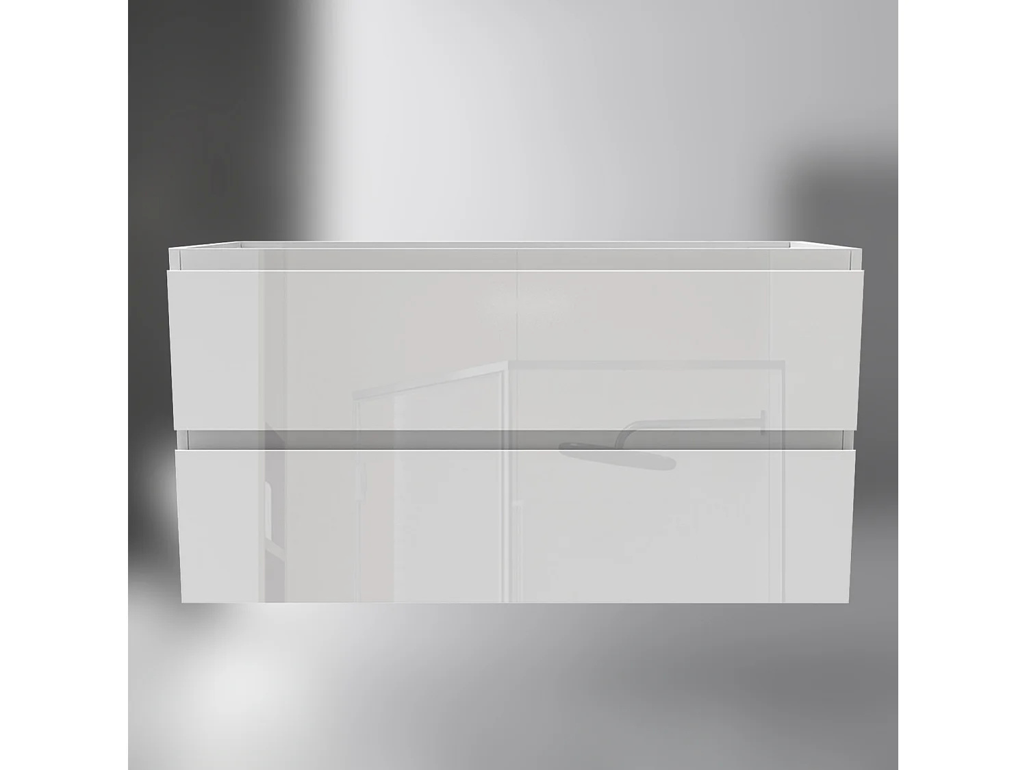AICA SARL. Meuble de salle de bain design suspendu, 100 cm, 2 tiroirs de rangement sans lavabo - Blanc brillant