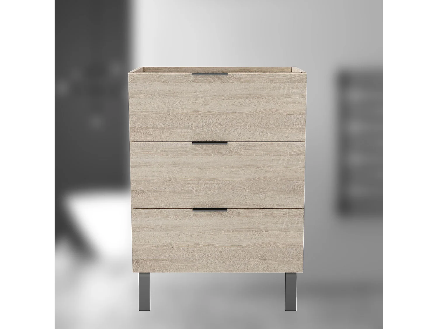 AICA SARL. Meuble de salle de bain mural avec pieds, sans lavabo, 60 cm, 3 tiroirs - Chêne