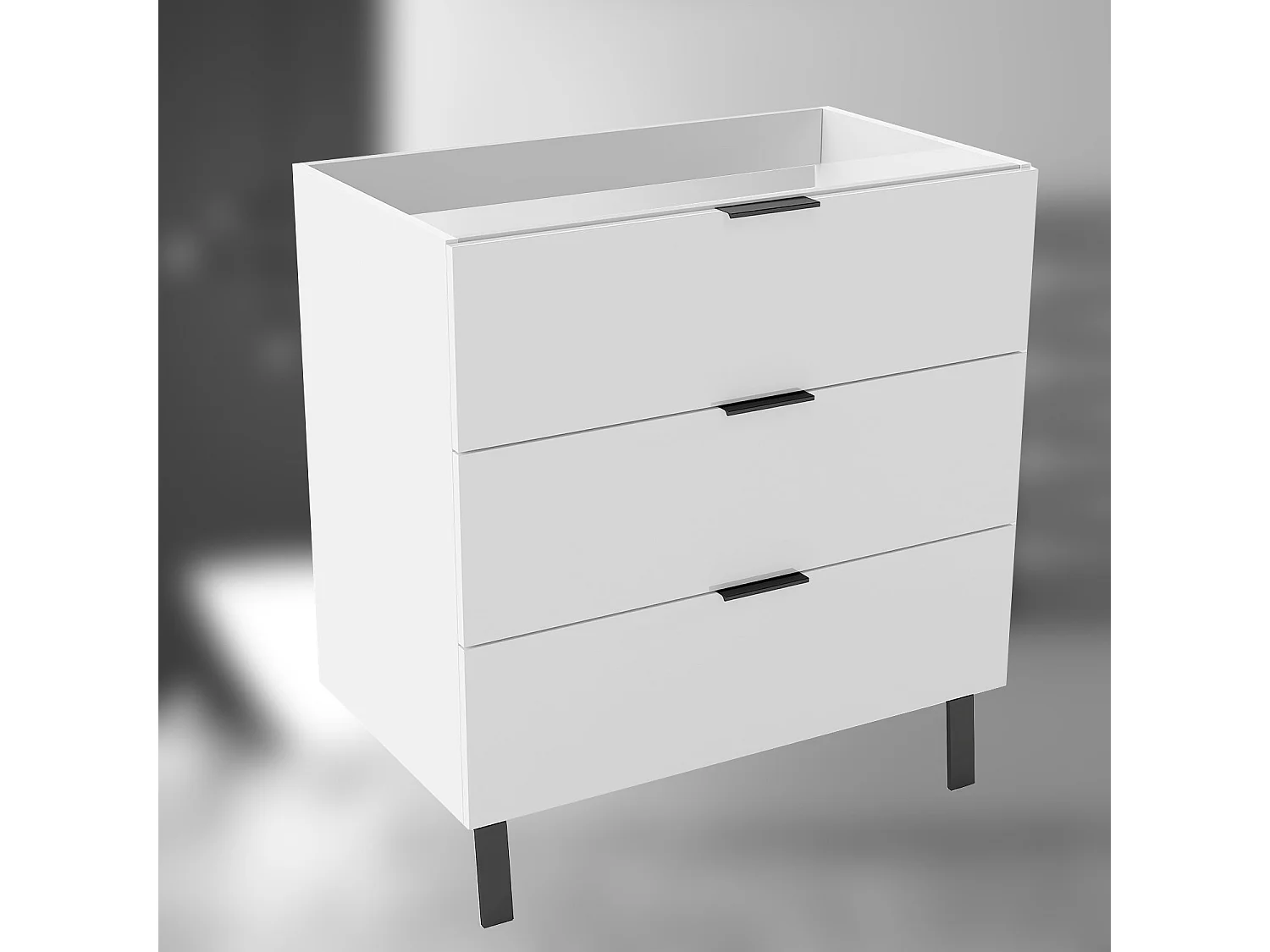 AICA SARL. Meuble de salle de bain mural avec pieds, sans lavabo, 80 cm, 3 tiroirs - Blanc