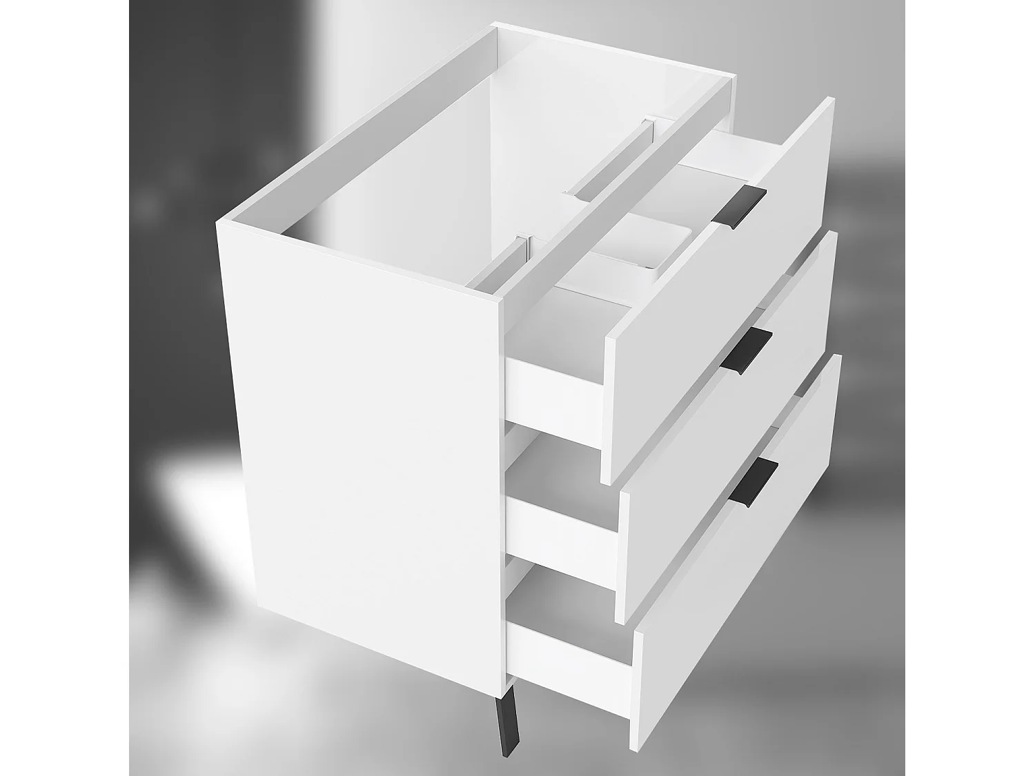 AICA SARL. Meuble de salle de bain mural avec pieds, sans lavabo, 80 cm, 3 tiroirs - Blanc