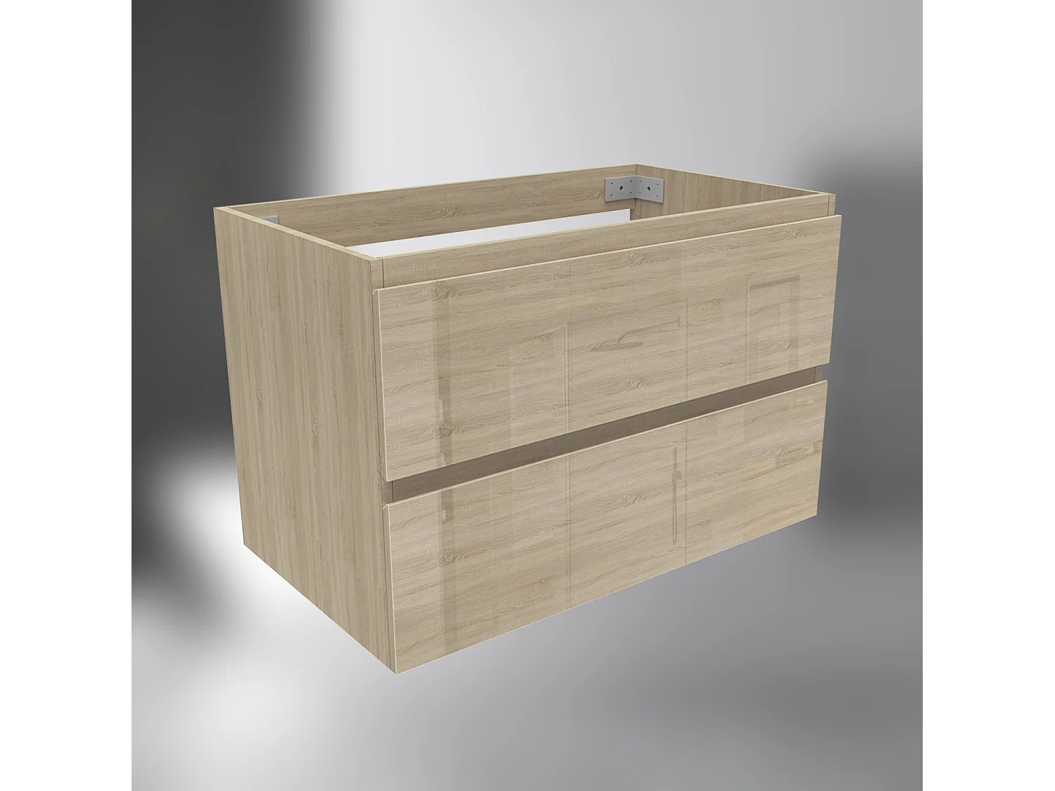 AICA SARL. Meuble de salle de bain design suspendu, 80 cm, 2 tiroirs de rangement sans lavabo - Chêne brillant