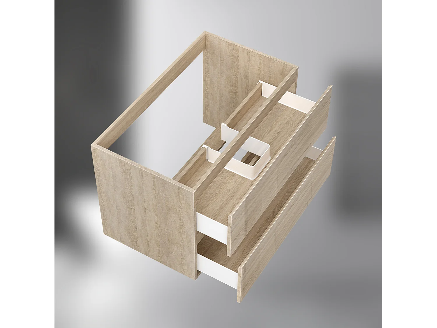 AICA SARL. Meuble de salle de bain design suspendu, 80 cm, 2 tiroirs de rangement sans lavabo - Chêne brillant