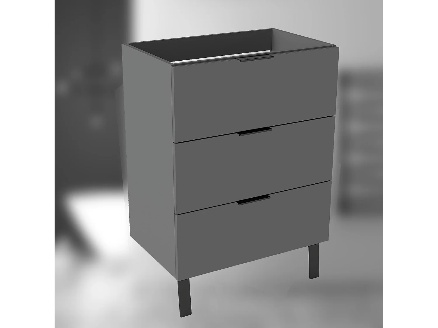 AICA SARL. Meuble de salle de bain mural avec pieds, sans lavabo, 60 cm, 3 tiroirs - Anthracite