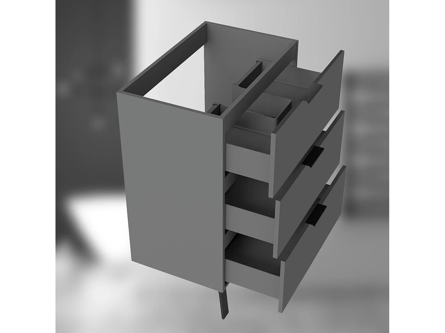 AICA SARL. Meuble de salle de bain mural avec pieds, sans lavabo, 60 cm, 3 tiroirs - Anthracite