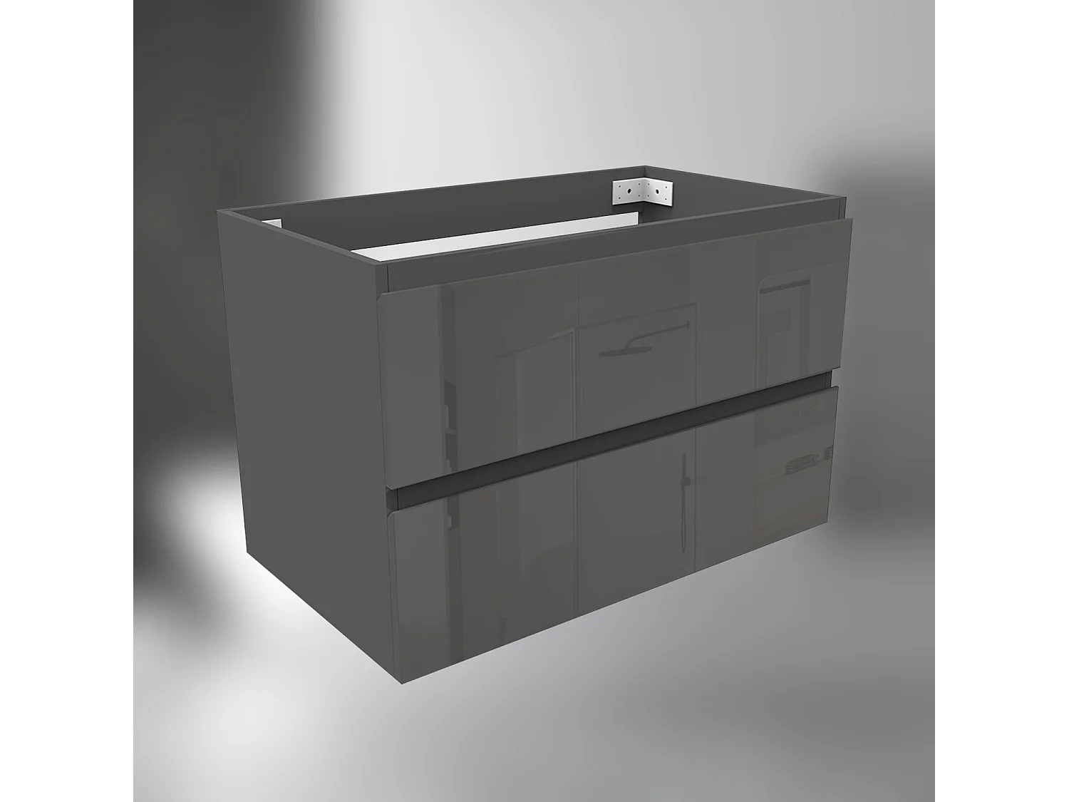 AICA SARL. Meuble de salle de bain design suspendu, 80 cm, 2 tiroirs de rangement sans lavabo - Anthracite brillant