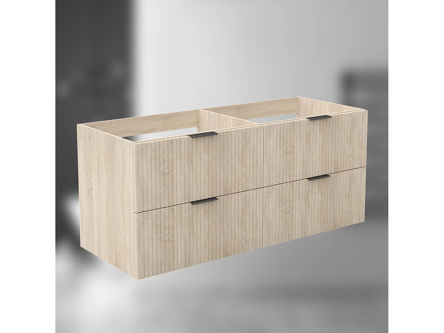 AICA SARL. Meuble de salle de bain suspendu 120 cm Chêne + 4 tiroirs, avec Poignées - sans compter vasque