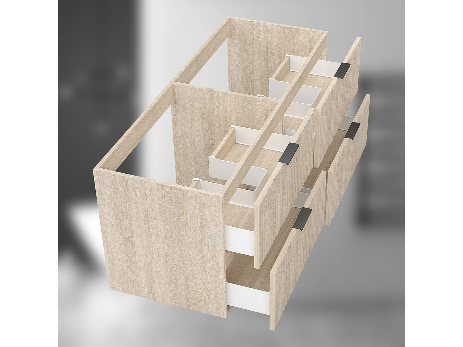 AICA SARL. Meuble de salle de bain suspendu 120 cm Chêne + 4 tiroirs, avec Poignées - sans compter vasque