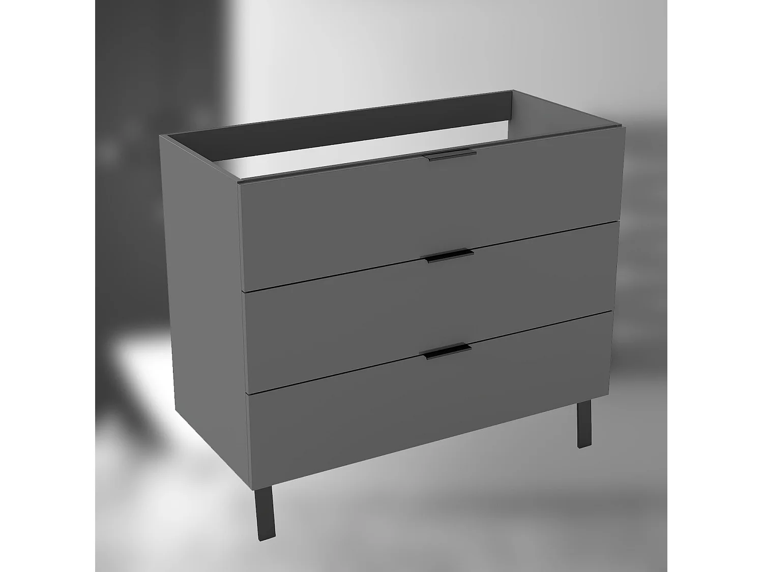 AICA SARL. Meuble de salle de bain mural avec pieds, sans lavabo, 100 cm, 3 tiroirs - Anthracite