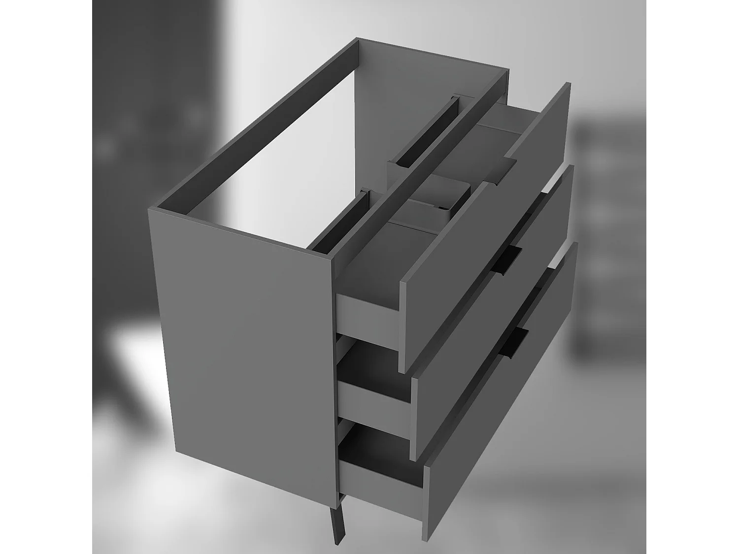 AICA SARL. Meuble de salle de bain mural avec pieds, sans lavabo, 100 cm, 3 tiroirs - Anthracite