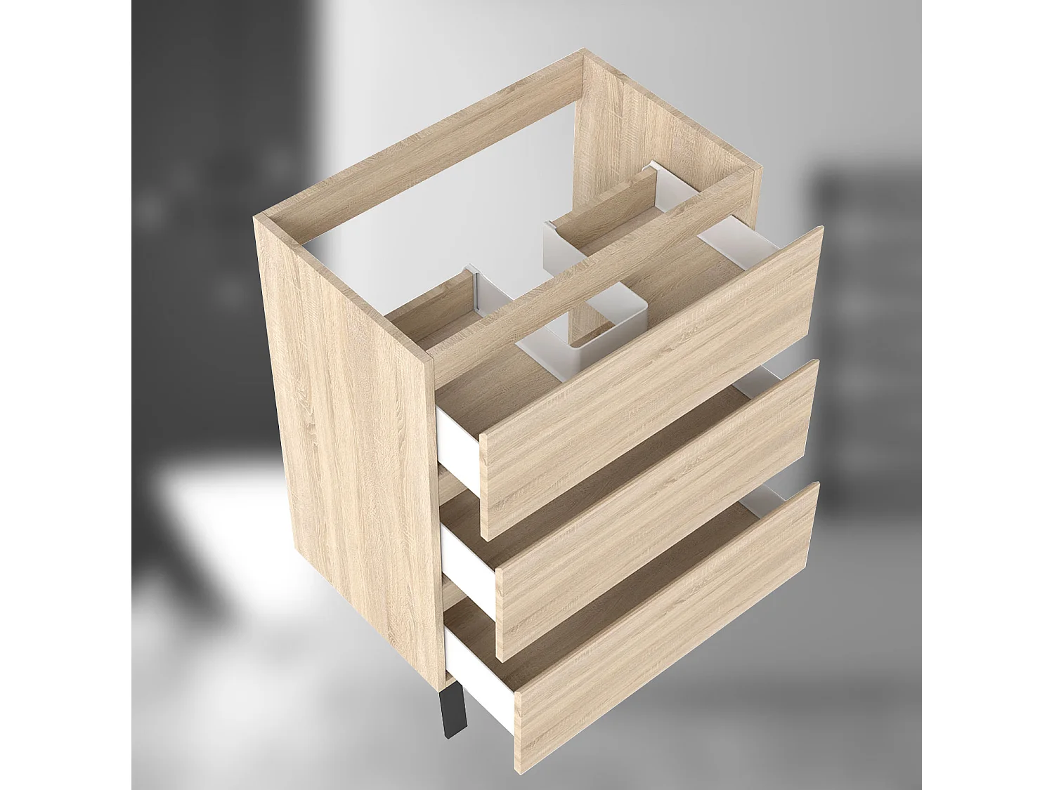 AICA SARL. Meuble de Salle de Bain 60cm avec 3 tiroirs + 2 Pieds, Meuble sans vasque, Chêne