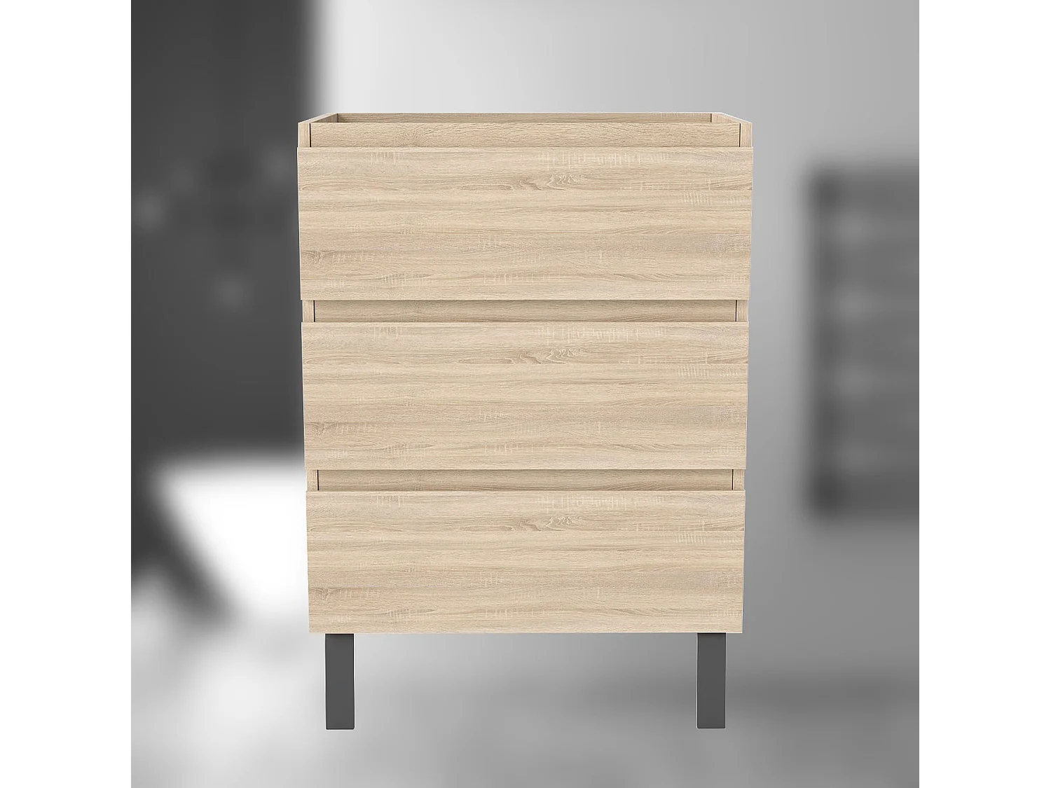 AICA SARL. Meuble de Salle de Bain 60cm avec 3 tiroirs + 2 Pieds, Meuble sans vasque, Chêne