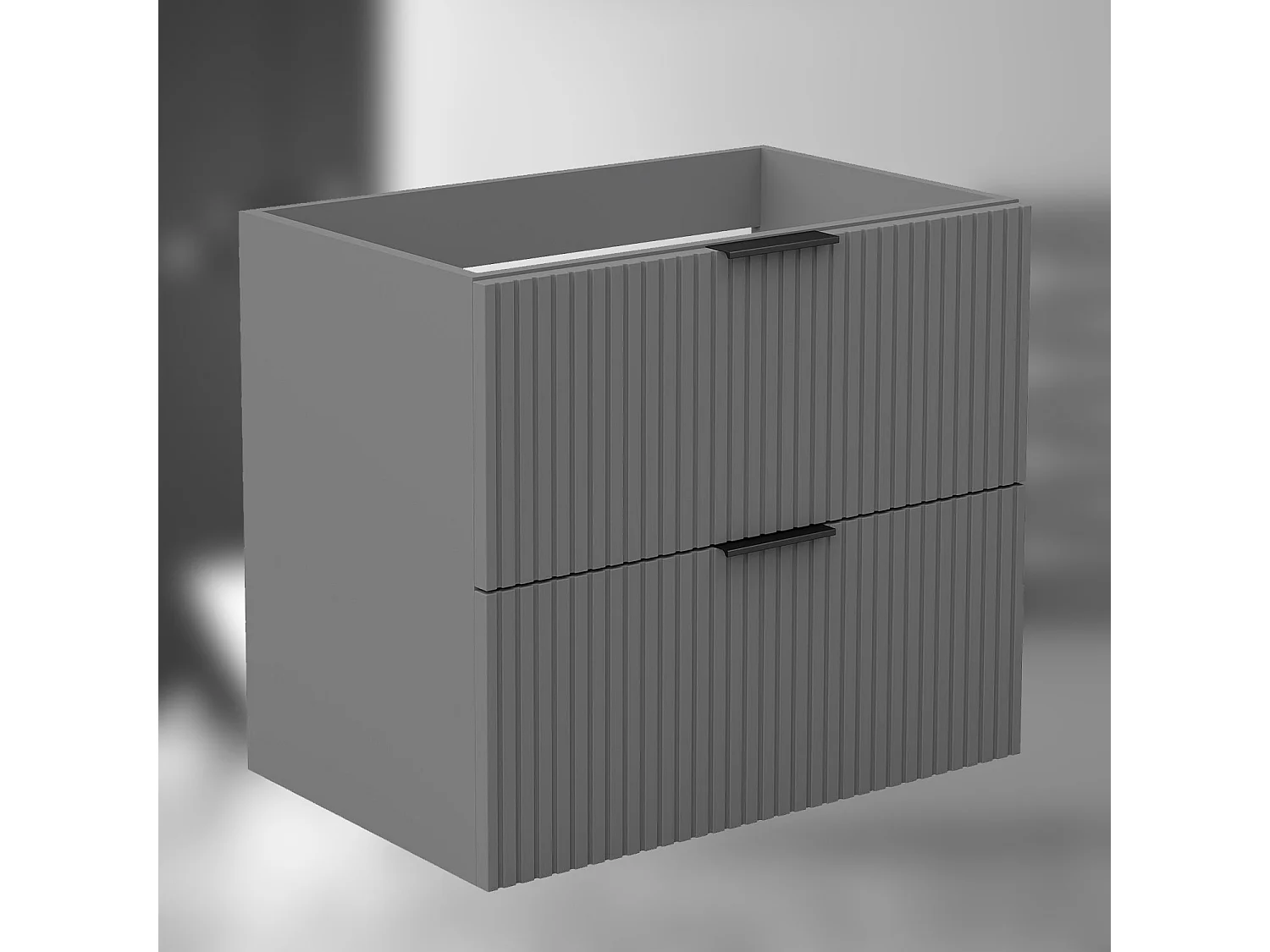 AICA SARL. Meuble de salle de bain suspendu 60 cm Anthracite + 2 tiroirs, avec Poignées - sans compter vasque