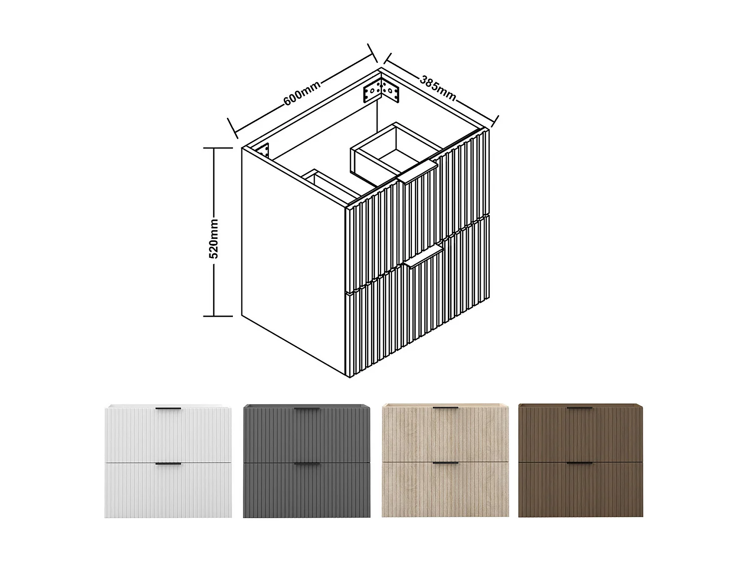 AICA SARL. Meuble de salle de bain suspendu 60 cm Anthracite + 2 tiroirs, avec Poignées - sans compter vasque