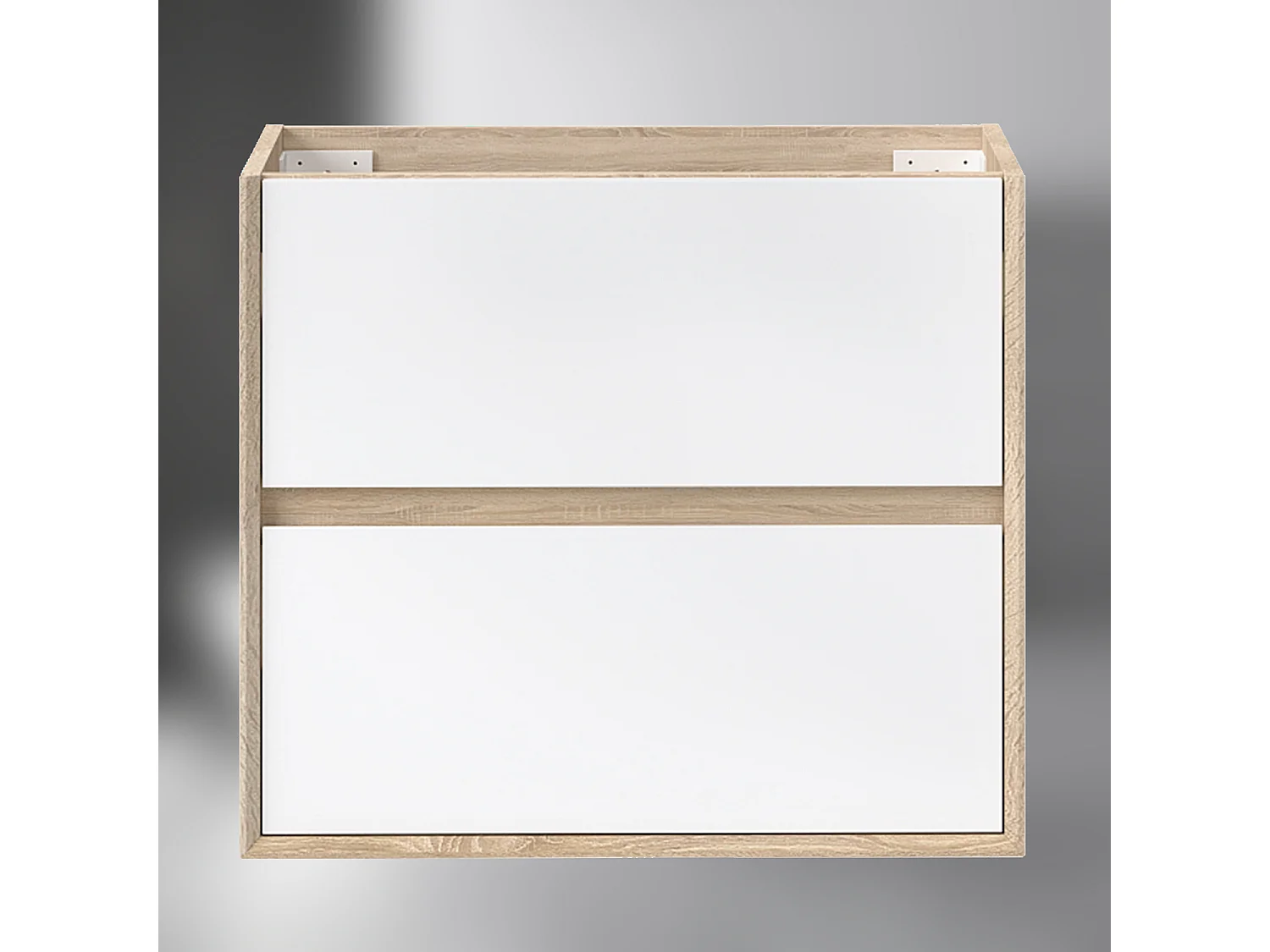 AICA SARL. Meuble sous vasque suspendu 60 cm + 2 tiroirs, Blanc et Chêne, sans compter lavabo