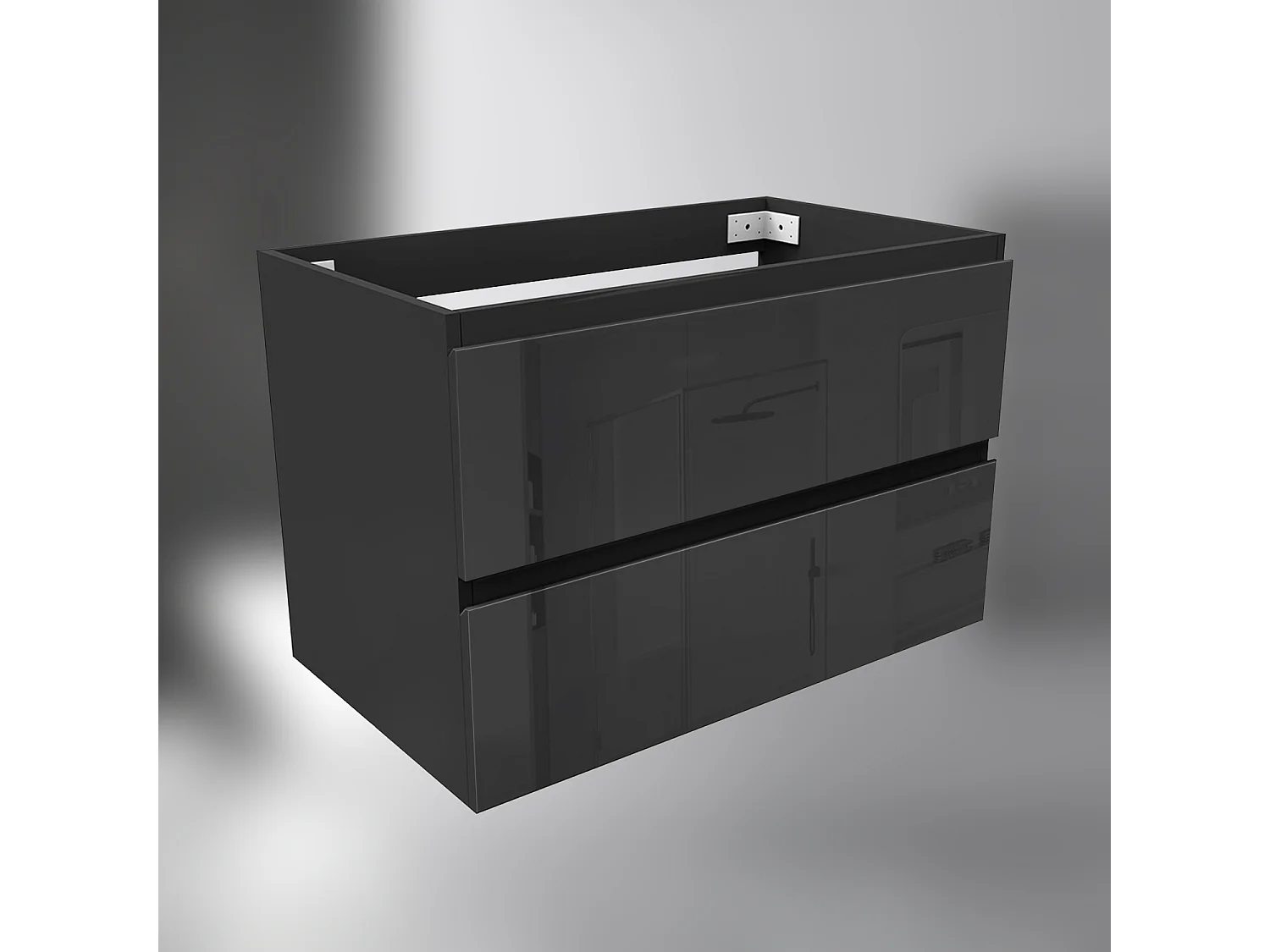 AICA SARL. Meuble de salle de bain design suspendu, 80 cm, 2 tiroirs de rangement sans lavabo - Noir brillant