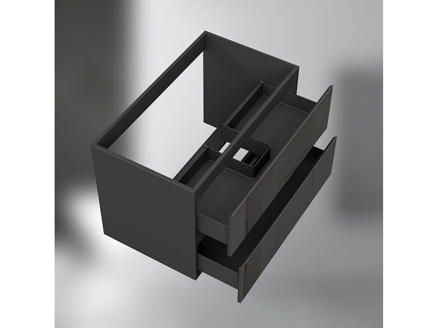 AICA SARL. Meuble de salle de bain design suspendu, 80 cm, 2 tiroirs de rangement sans lavabo - Noir brillant