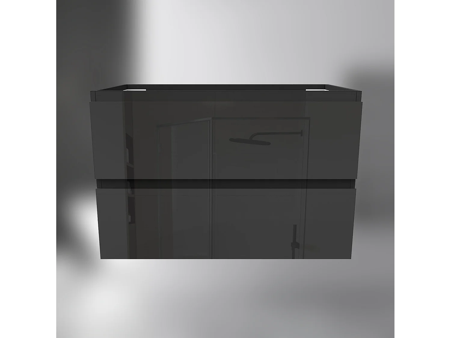 AICA SARL. Meuble de salle de bain design suspendu, 80 cm, 2 tiroirs de rangement sans lavabo - Noir brillant
