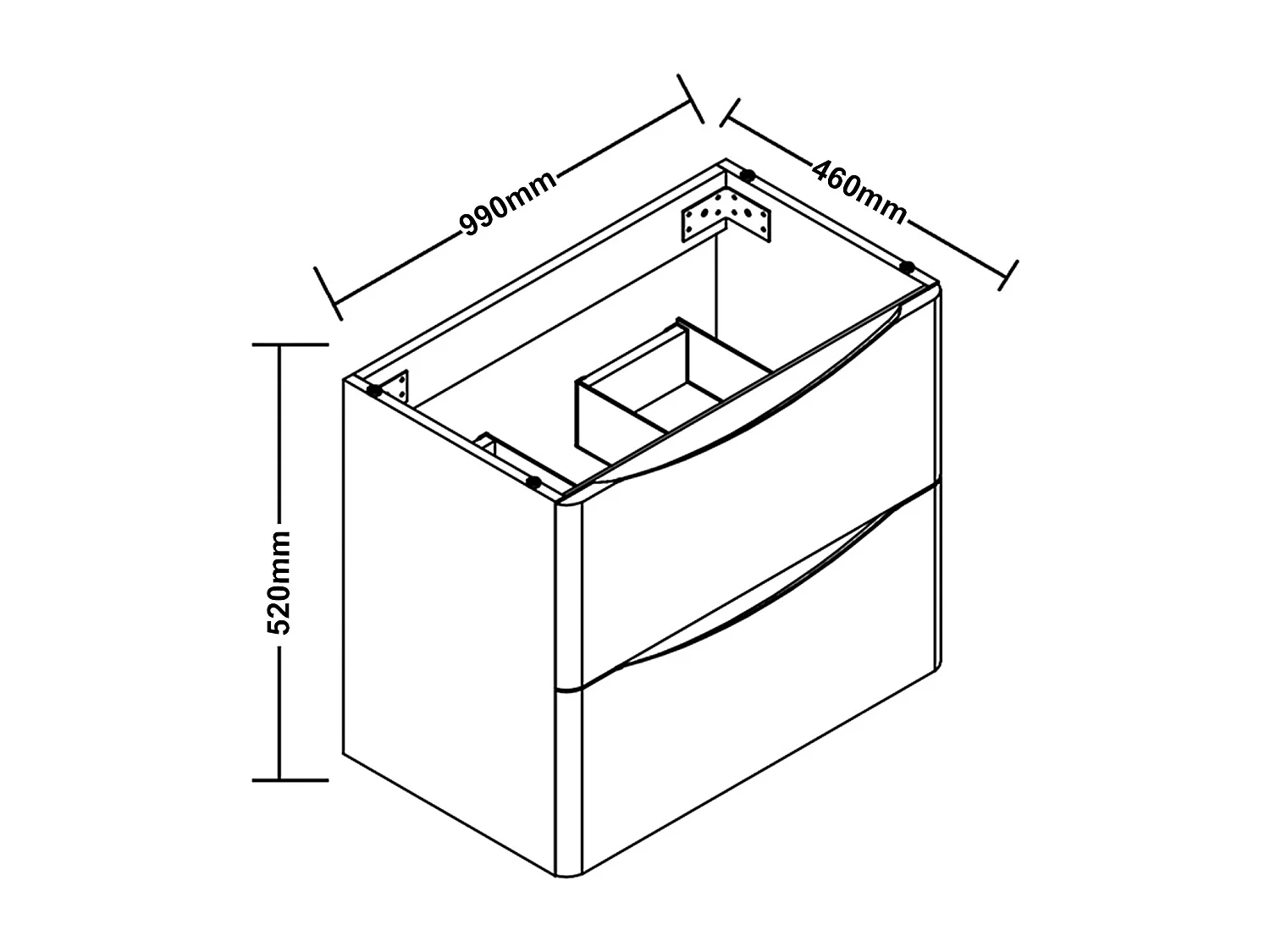 AICA SARL. Meuble de salle de bain suspendu 100 cm Brillant + 2 tiroirs, Blanc et Chêne - sans compter vasque