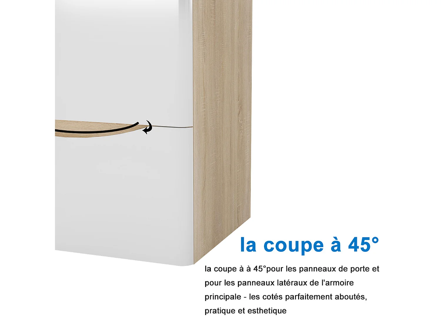 AICA SARL. Meuble de salle de bain suspendu 100 cm Brillant + 2 tiroirs, Blanc et Chêne - sans compter vasque