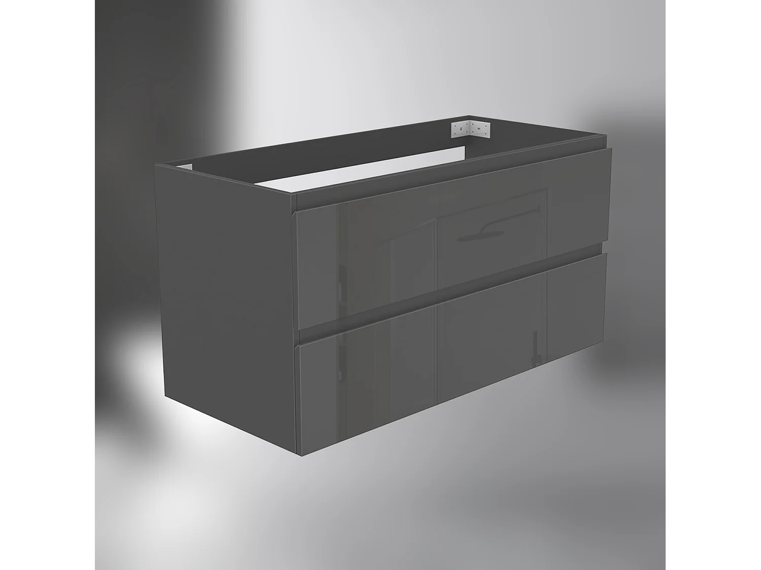 AICA SARL. Meuble de salle de bain design suspendu, 100 cm, 2 tiroirs de rangement sans lavabo - Anthracite brillant