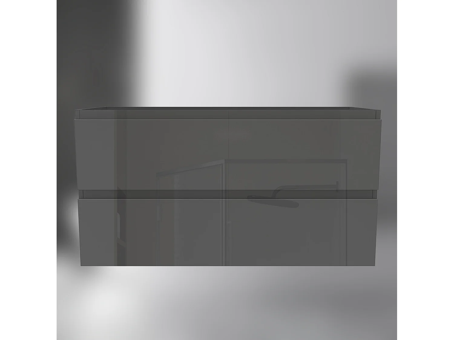 AICA SARL. Meuble de salle de bain design suspendu, 100 cm, 2 tiroirs de rangement sans lavabo - Anthracite brillant