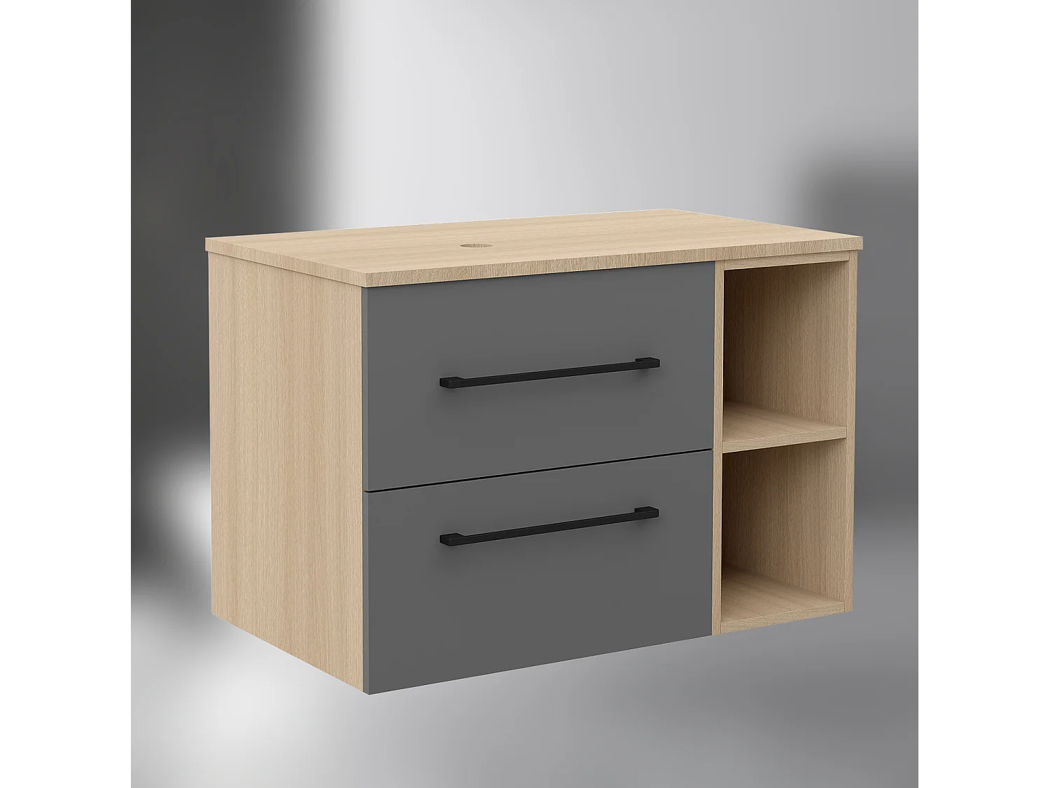 AICA SARL. Meuble de Salle de Bain  suspendu, 2 Tiroirs + Rangements Ouverts, 80x46x52cm, Chêne + Anthracite, Sans Compter Vasque