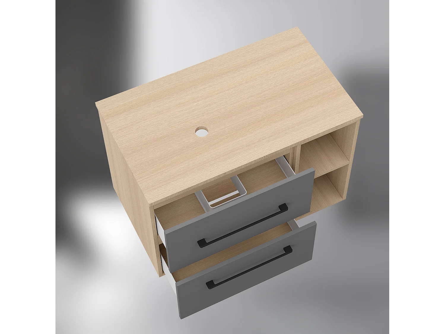 AICA SARL. Meuble de Salle de Bain  suspendu, 2 Tiroirs + Rangements Ouverts, 80x46x52cm, Chêne + Anthracite, Sans Compter Vasque