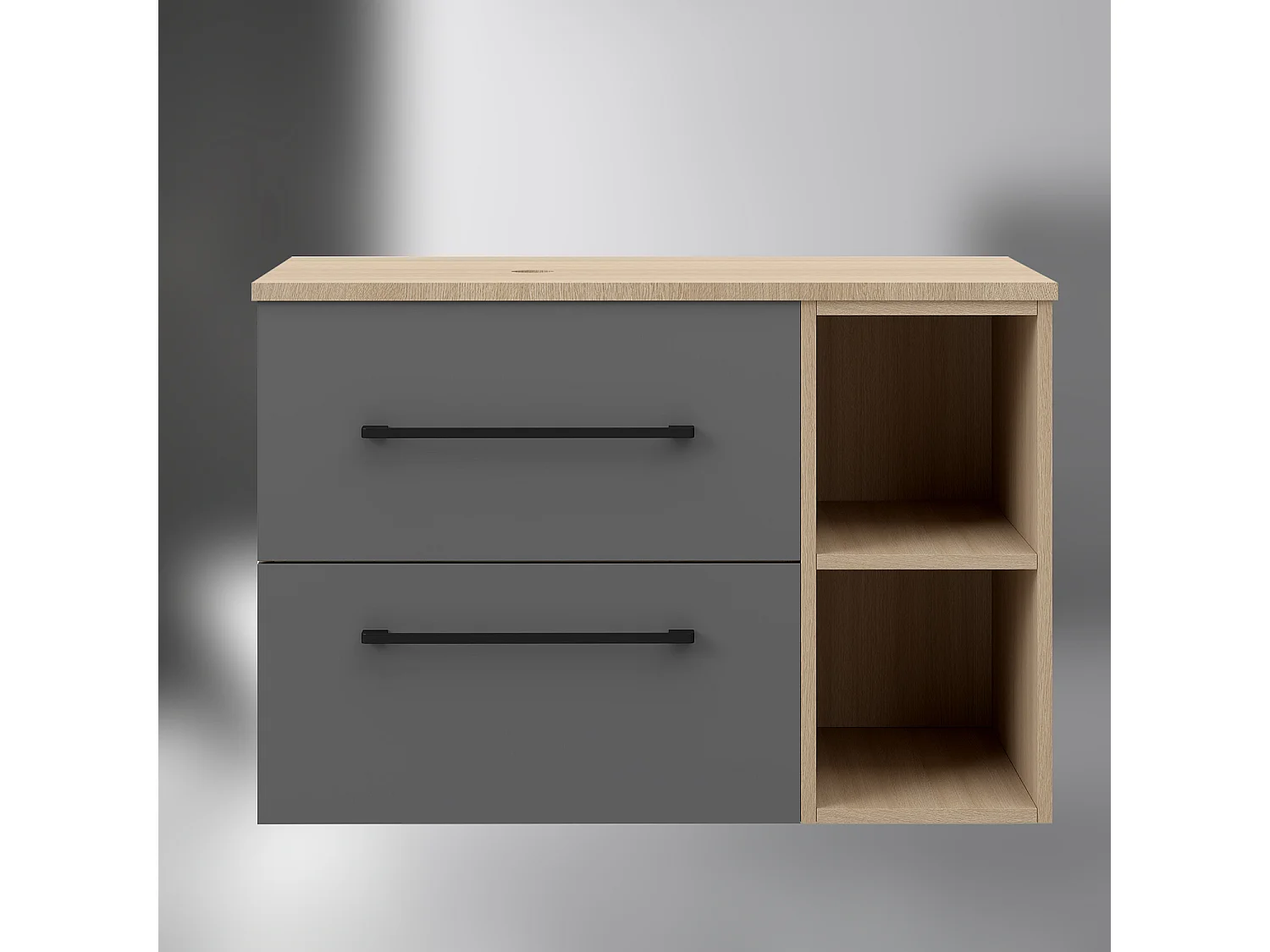 AICA SARL. Meuble de Salle de Bain  suspendu, 2 Tiroirs + Rangements Ouverts, 80x46x52cm, Chêne + Anthracite, Sans Compter Vasque