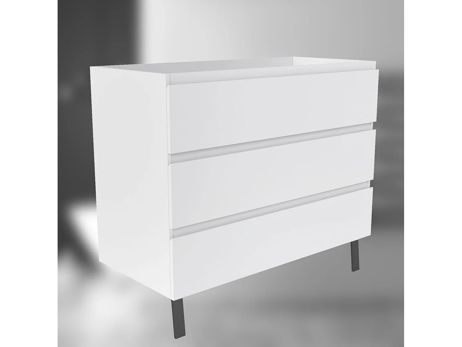 AICA SARL. Meuble de Salle de Bain 100cm avec 3 tiroirs + 2 Pieds, Meuble sans vasque, Blanc