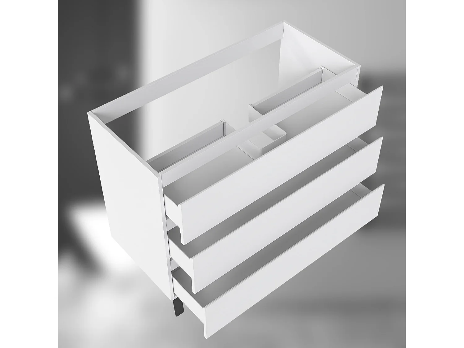 AICA SARL. Meuble de Salle de Bain 100cm avec 3 tiroirs + 2 Pieds, Meuble sans vasque, Blanc