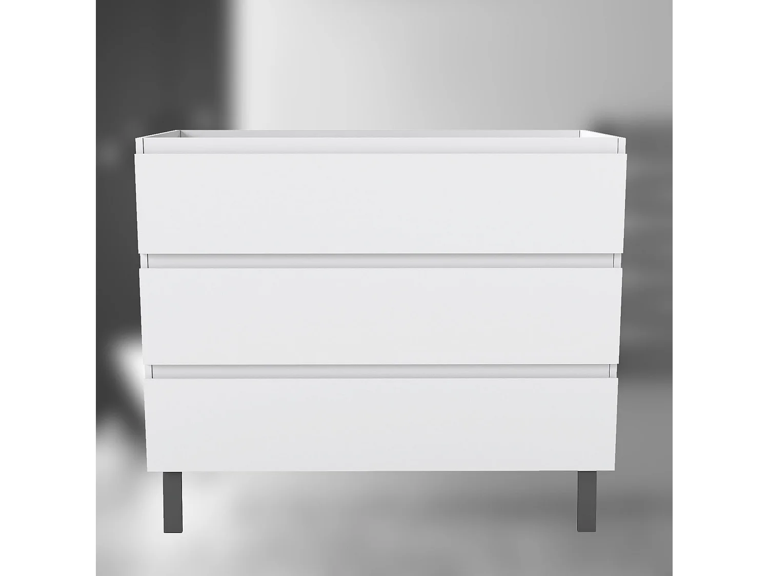 AICA SARL. Meuble de Salle de Bain 100cm avec 3 tiroirs + 2 Pieds, Meuble sans vasque, Blanc