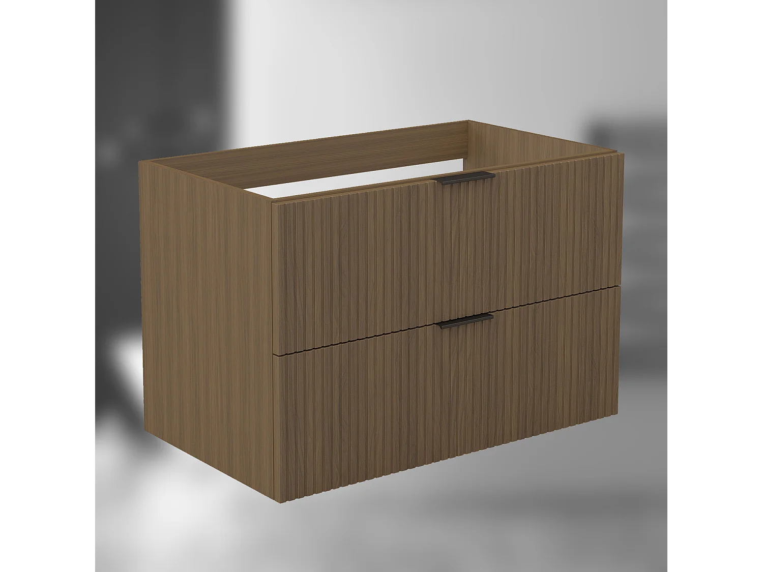 AICA SARL. Meuble de salle de bain suspendu 80 cm Noyer + 2 tiroirs, avec Poignées - sans compter vasque