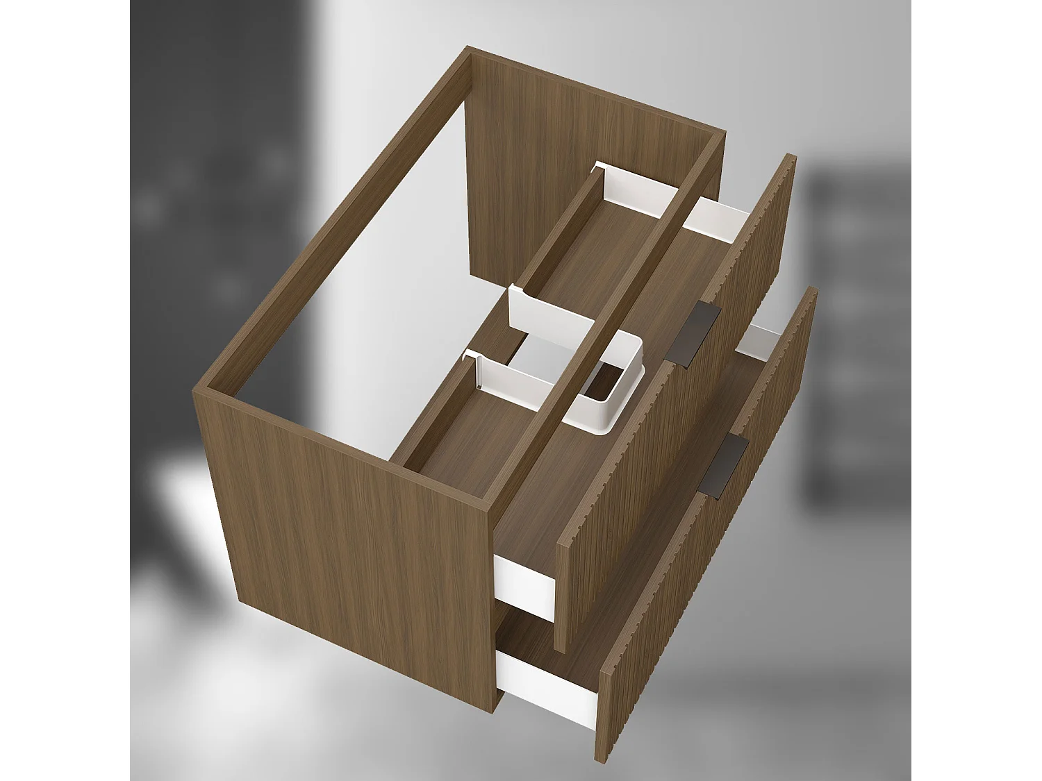 AICA SARL. Meuble de salle de bain suspendu 80 cm Noyer + 2 tiroirs, avec Poignées - sans compter vasque