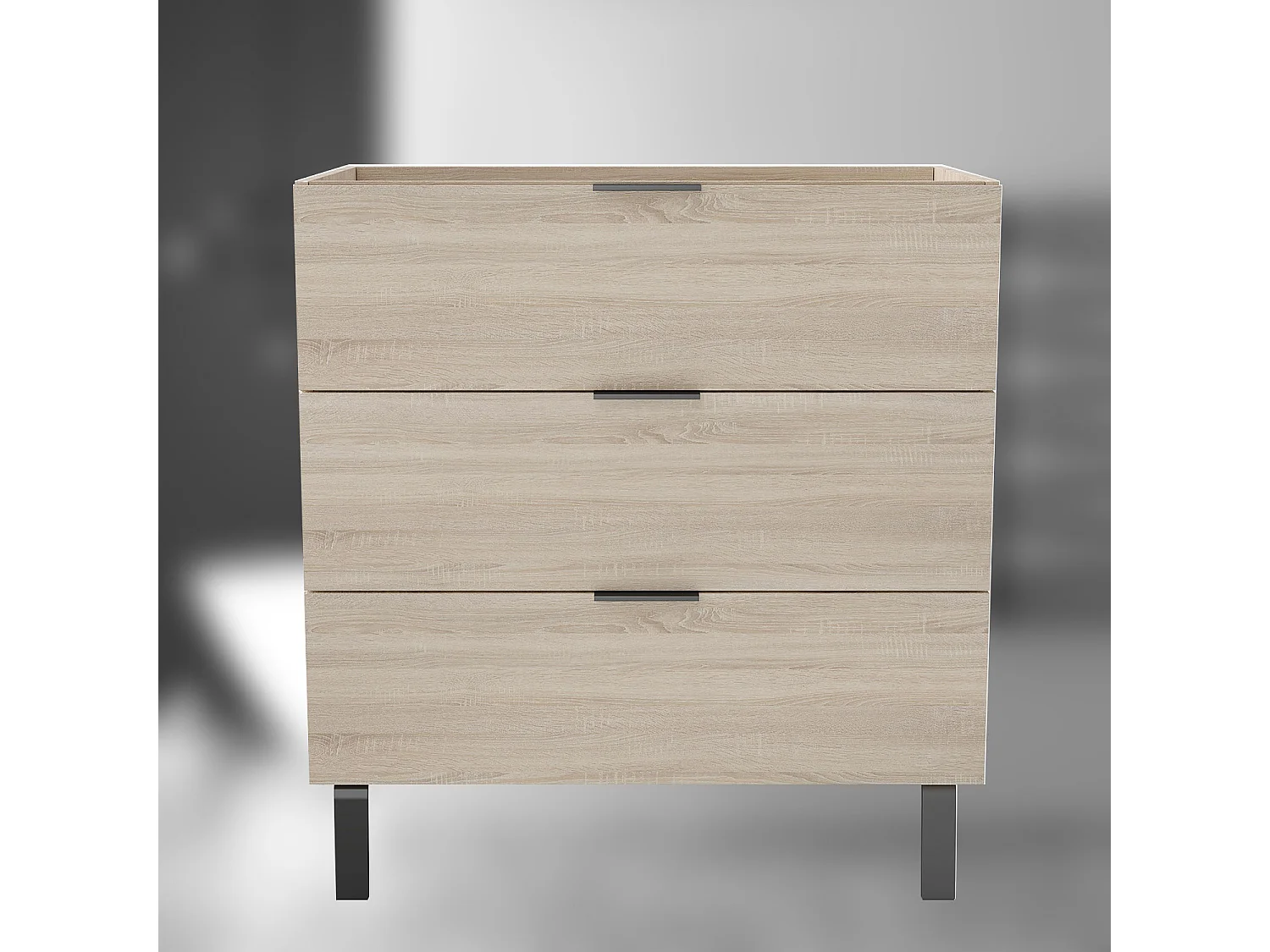 AICA SARL. Meuble de salle de bain mural avec pieds, sans lavabo, 80 cm, 3 tiroirs - Chêne