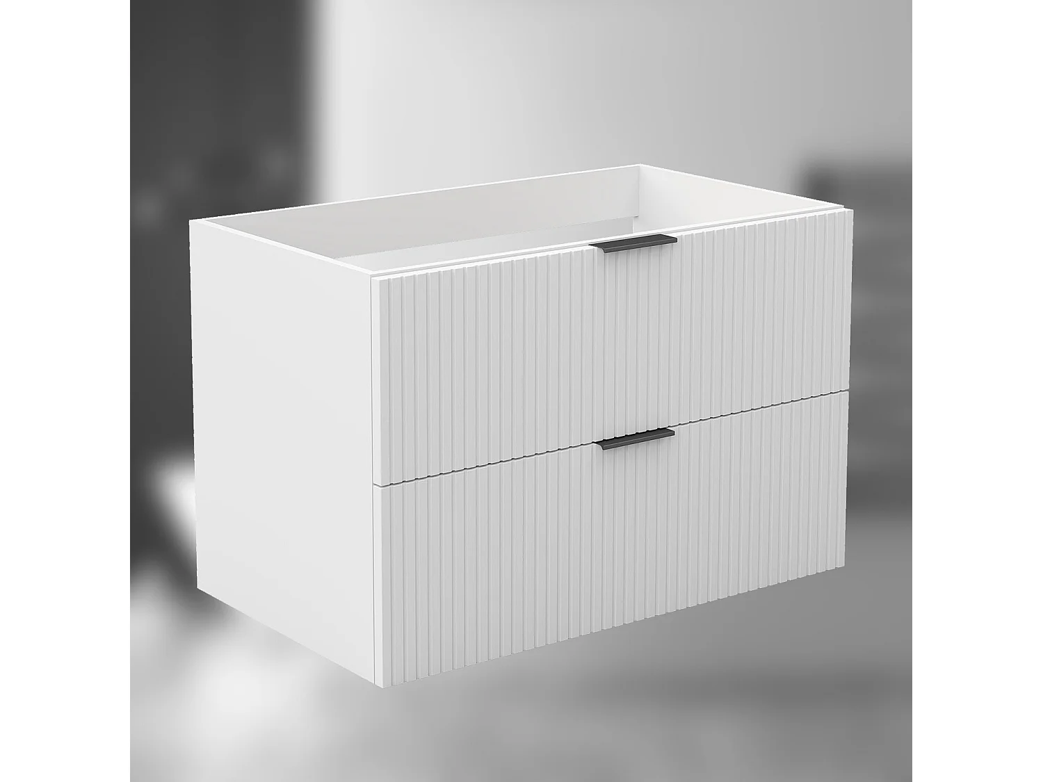 AICA SARL. Meuble de salle de bain suspendu 80 cm Blanc + 2 tiroirs, avec Poignées - sans compter vasque
