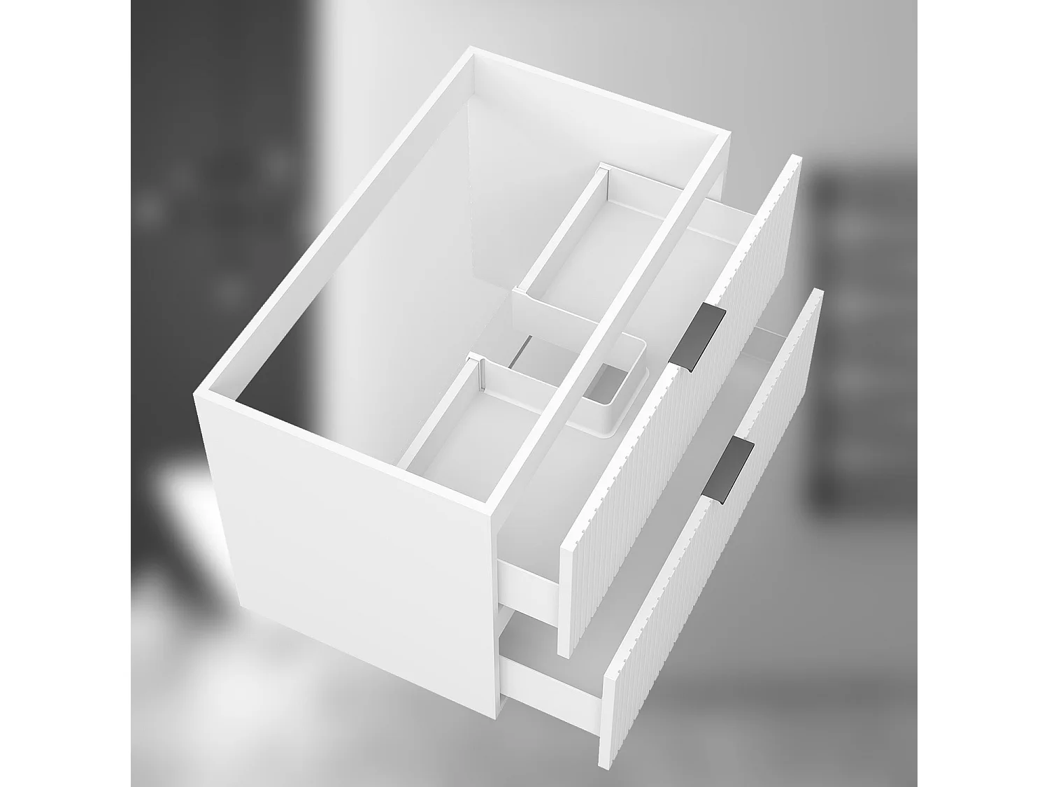 AICA SARL. Meuble de salle de bain suspendu 80 cm Blanc + 2 tiroirs, avec Poignées - sans compter vasque