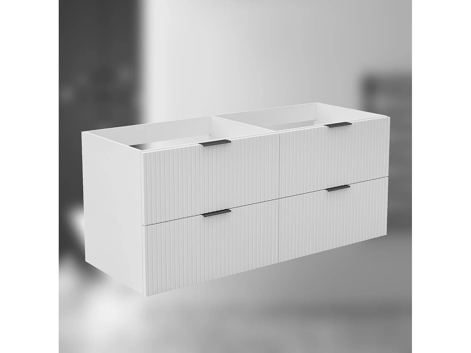 AICA SARL. Meuble de salle de bain suspendu 120 cm Blanc + 4 tiroirs, avec Poignées - sans compter vasque