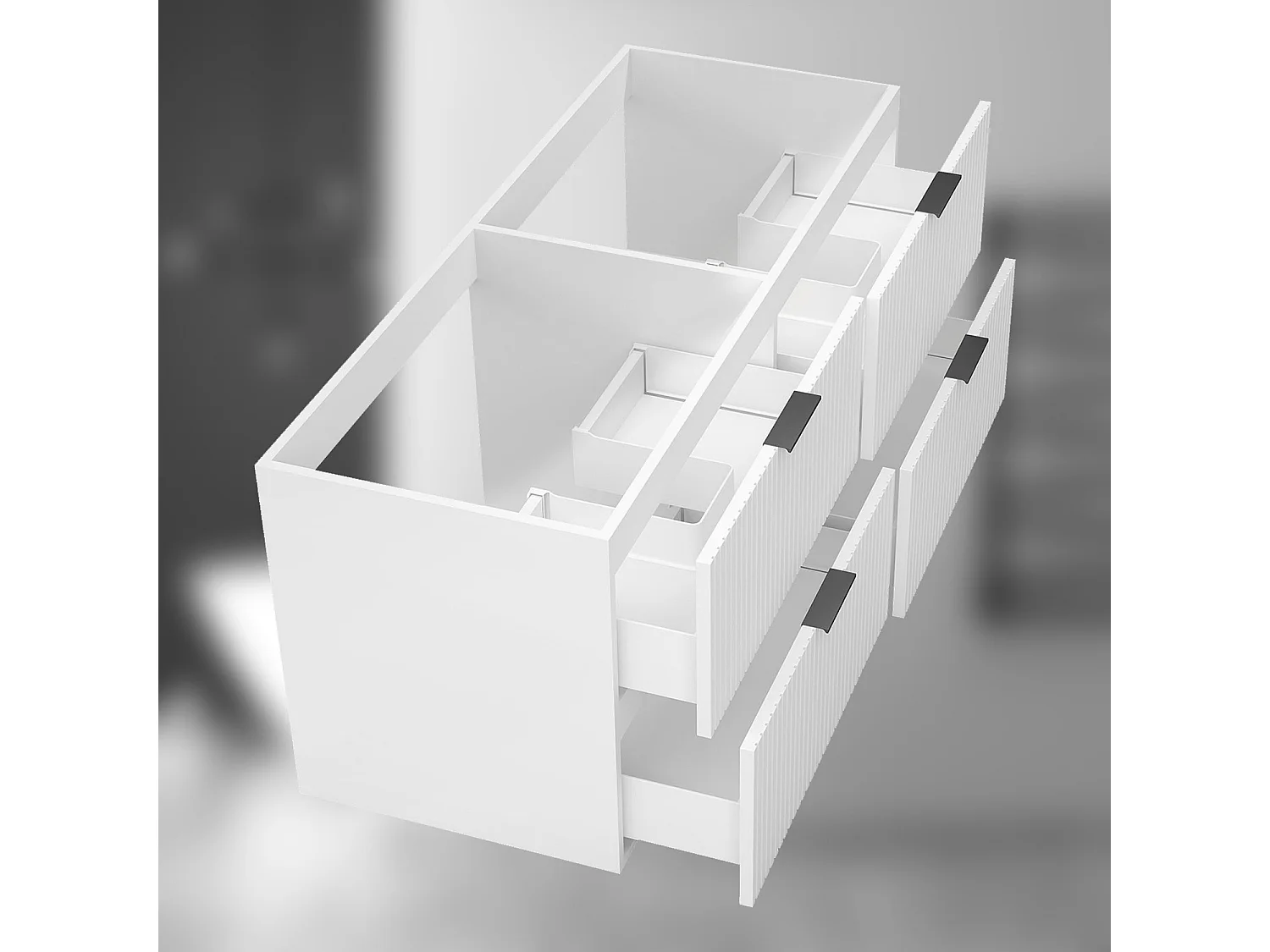 AICA SARL. Meuble de salle de bain suspendu 120 cm Blanc + 4 tiroirs, avec Poignées - sans compter vasque