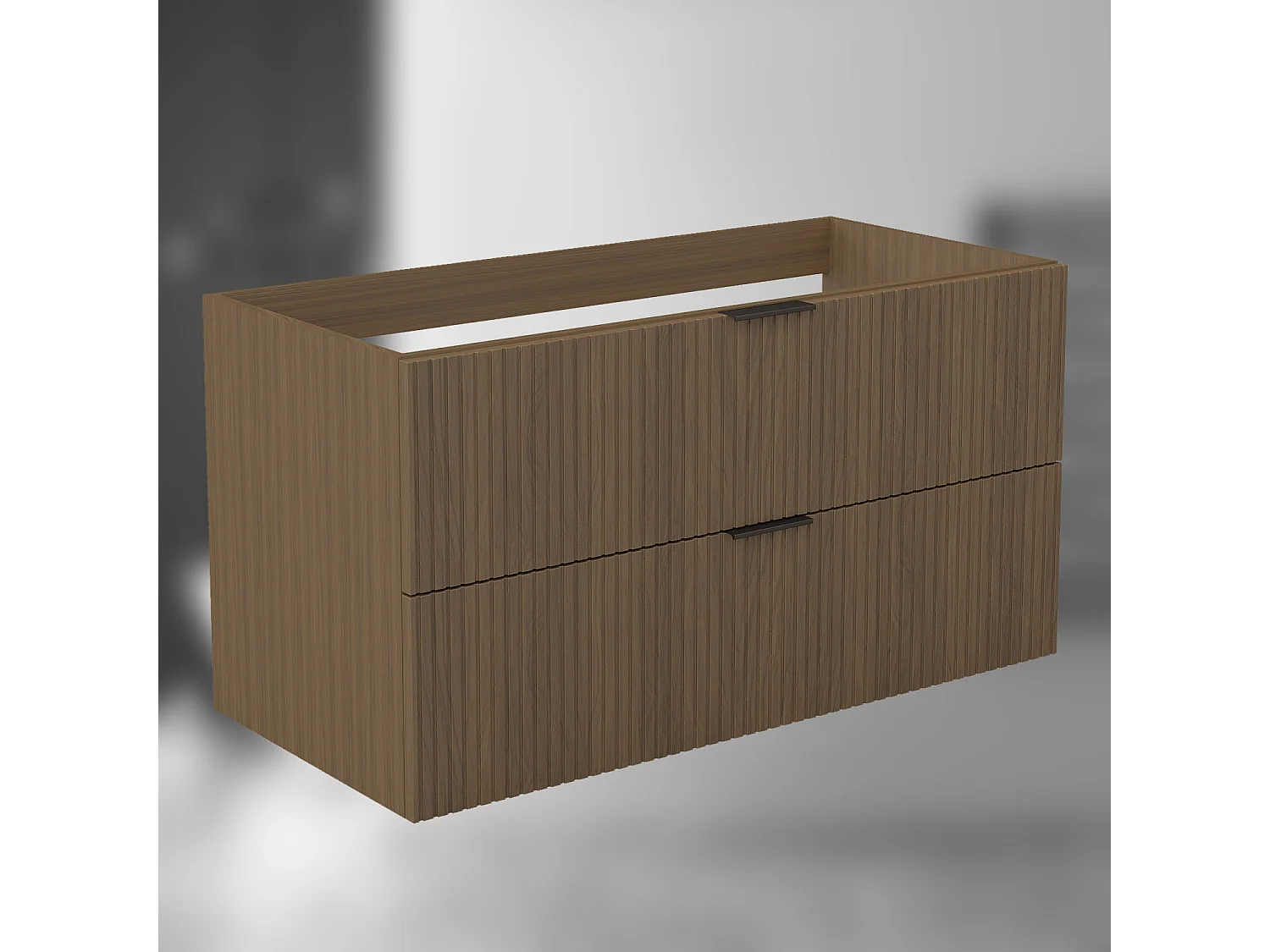 AICA SARL. Meuble de salle de bain suspendu 100 cm Noyer + 2 tiroirs, avec Poignées - sans compter vasque