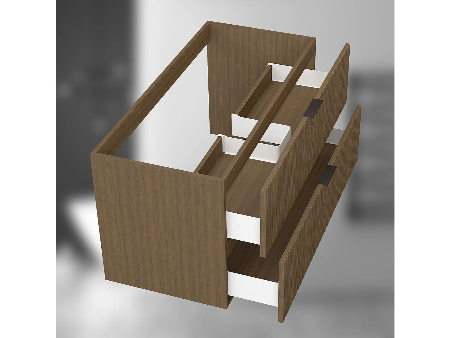 AICA SARL. Meuble de salle de bain suspendu 100 cm Noyer + 2 tiroirs, avec Poignées - sans compter vasque