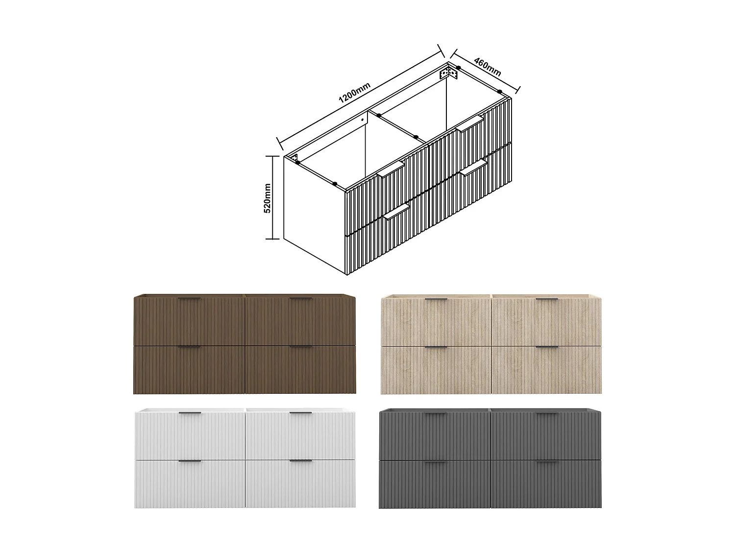 AICA SARL. Meuble de salle de bain suspendu 120 cm Anthracite + 4 tiroirs, avec Poignées - sans compter vasque